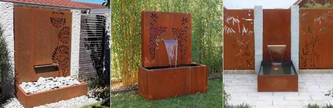 Van de het Staalvijver van tuin Rustieke Corten het Waterfontein met het Schermcomité van de Laserbesnoeiing