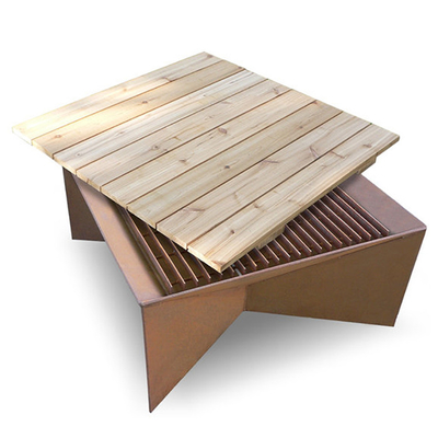 De houten Brandende Corten-van de de Tuinbrand van het Staalmetaal Kuil &amp; de BARBECUE