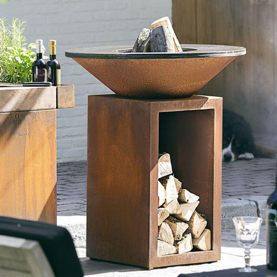 Geroeste Hoogte 100cm Corten-Staalbrand Pit Outdoor With Wood Storage