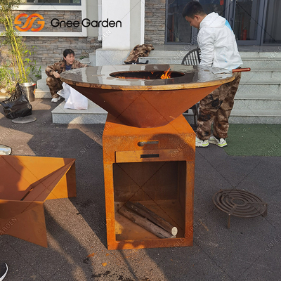 Pre Doorstane Corten-de Houtskoolbarbecue Pit Customizable Size van Staalfirepits