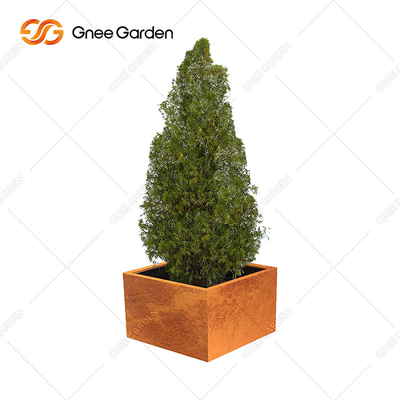 Metaal die Rusty Corten Steel Planter Box in het Openluchtterras buigen