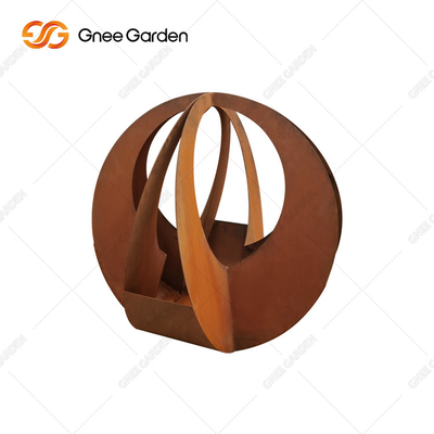 Eenvoudige het Staalplanter van Ontwerp Klantgerichte Ronde Corten met Schotel voor Huisdecor