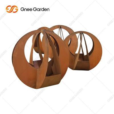 Eenvoudige het Staalplanter van Ontwerp Klantgerichte Ronde Corten met Schotel voor Huisdecor