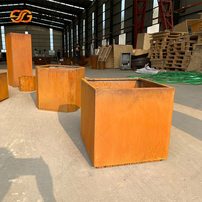 Cortenstaal Vierkant Rusty Planter Boxes Weather Resistant voor Bloem