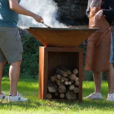 Geroeste Hoogte 100cm Corten-Staalbrand Pit Outdoor With Wood Storage
