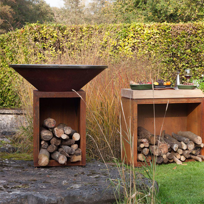 Geroeste Hoogte 100cm Corten-Staalbrand Pit Outdoor With Wood Storage
