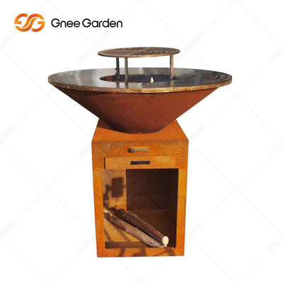 Houtskoolbarbecue Grill Outdoor Cortenstaal Fire Pit BBQ met kookgrill