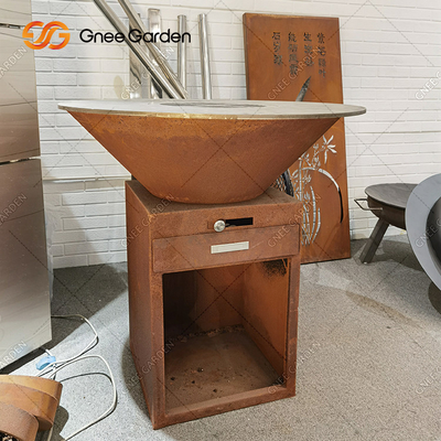 Hout die Corten-de Lijstbrand Pit Charcoal Barbecue Grill branden van de Staal Openluchtbarbecue