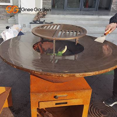 Hout die Corten-de Lijstbrand Pit Charcoal Barbecue Grill branden van de Staal Openluchtbarbecue